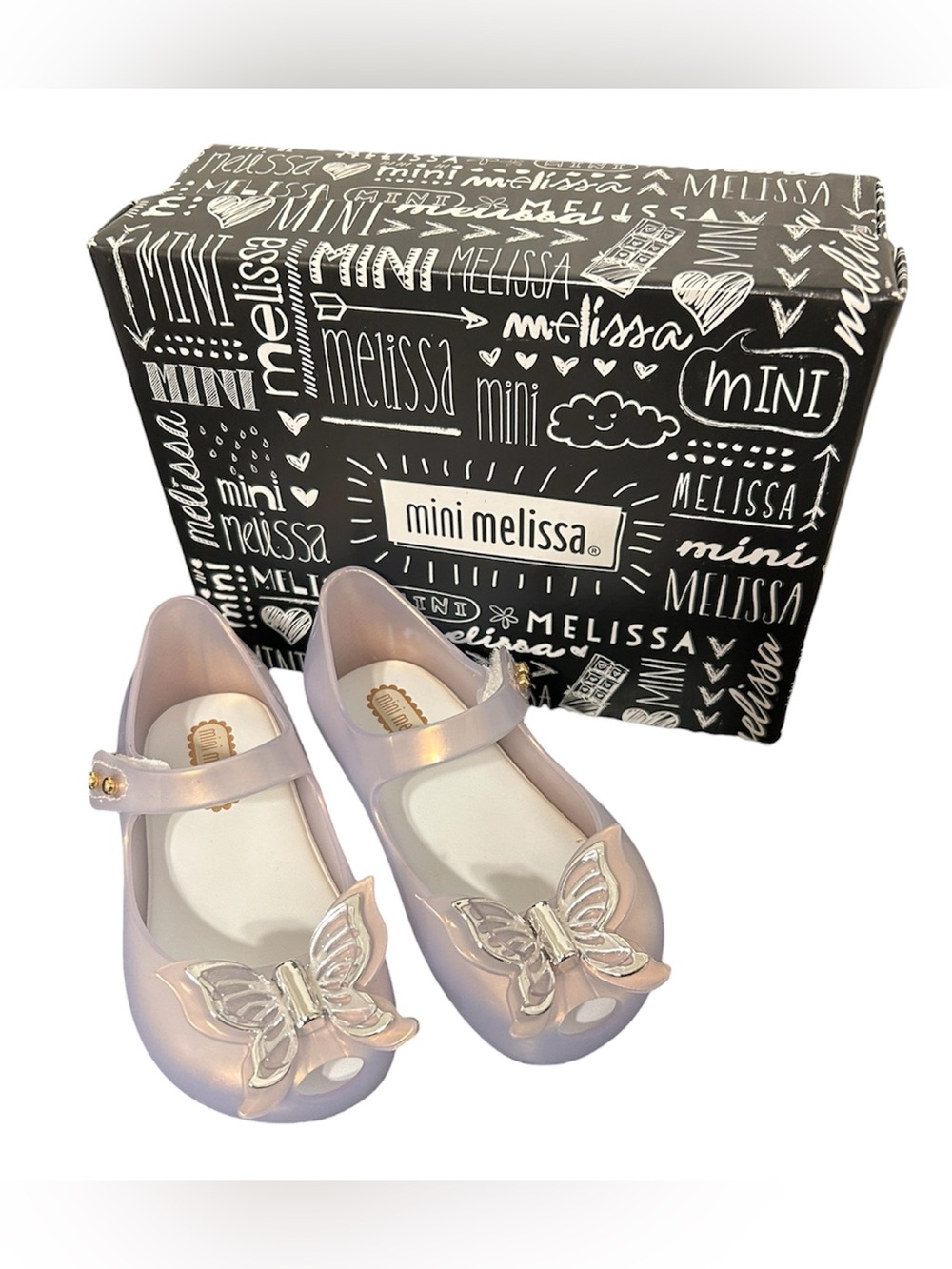 Mini Melissa Toddler Girl 7 Beauty & The Beast Silver Butterfly Maryjane Shoes